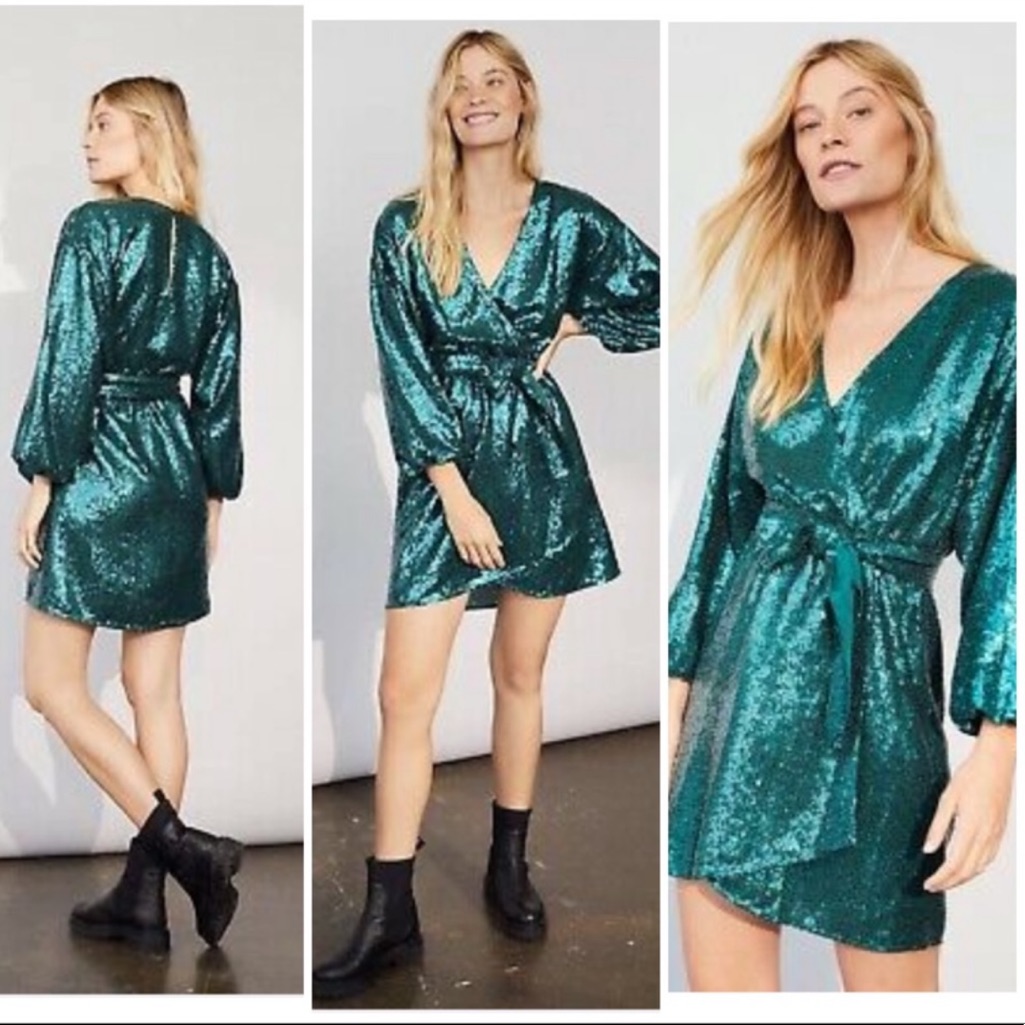 Anthropologie Teal Sequin Dress